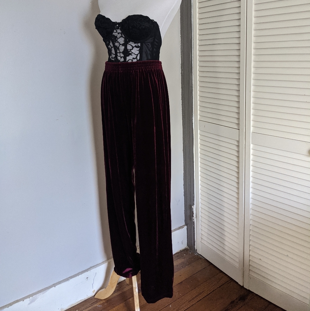 Vintage maroon velvet wide leg loungewear pants
